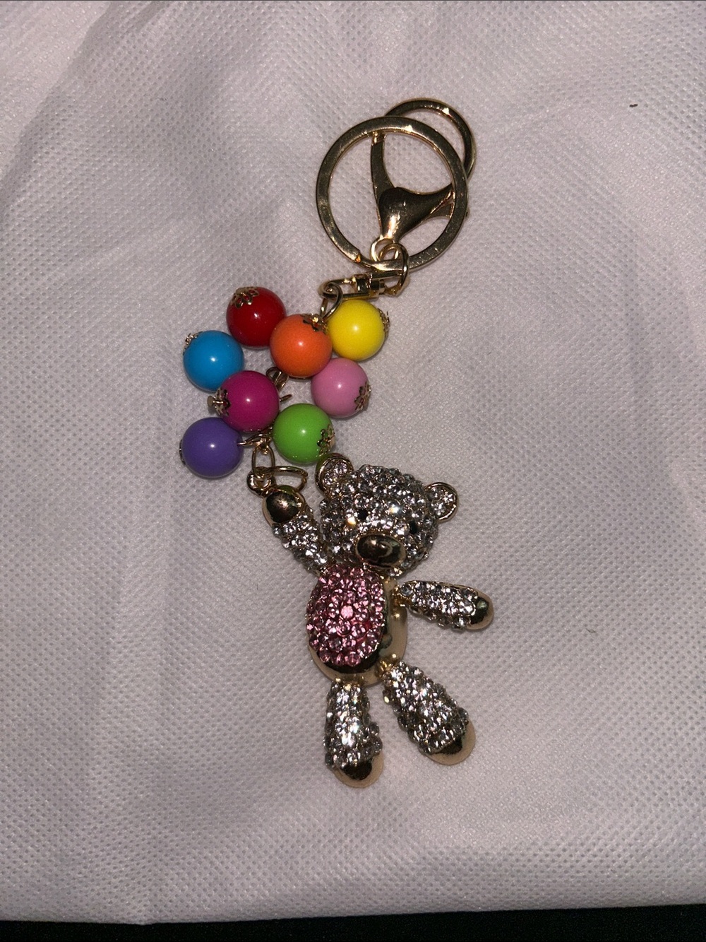 Crystal Teddy Bear Keychain with Multicolor Balloons Charms - Pink Accent - Picture 2 of 5